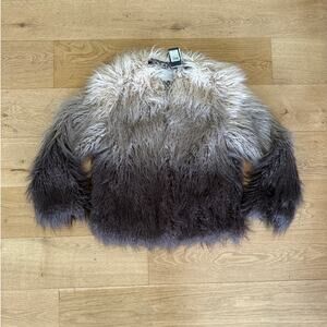 Guess Christina Degrade Faux Fur Jacket Size S in Ombre Beige Gray & Brown
